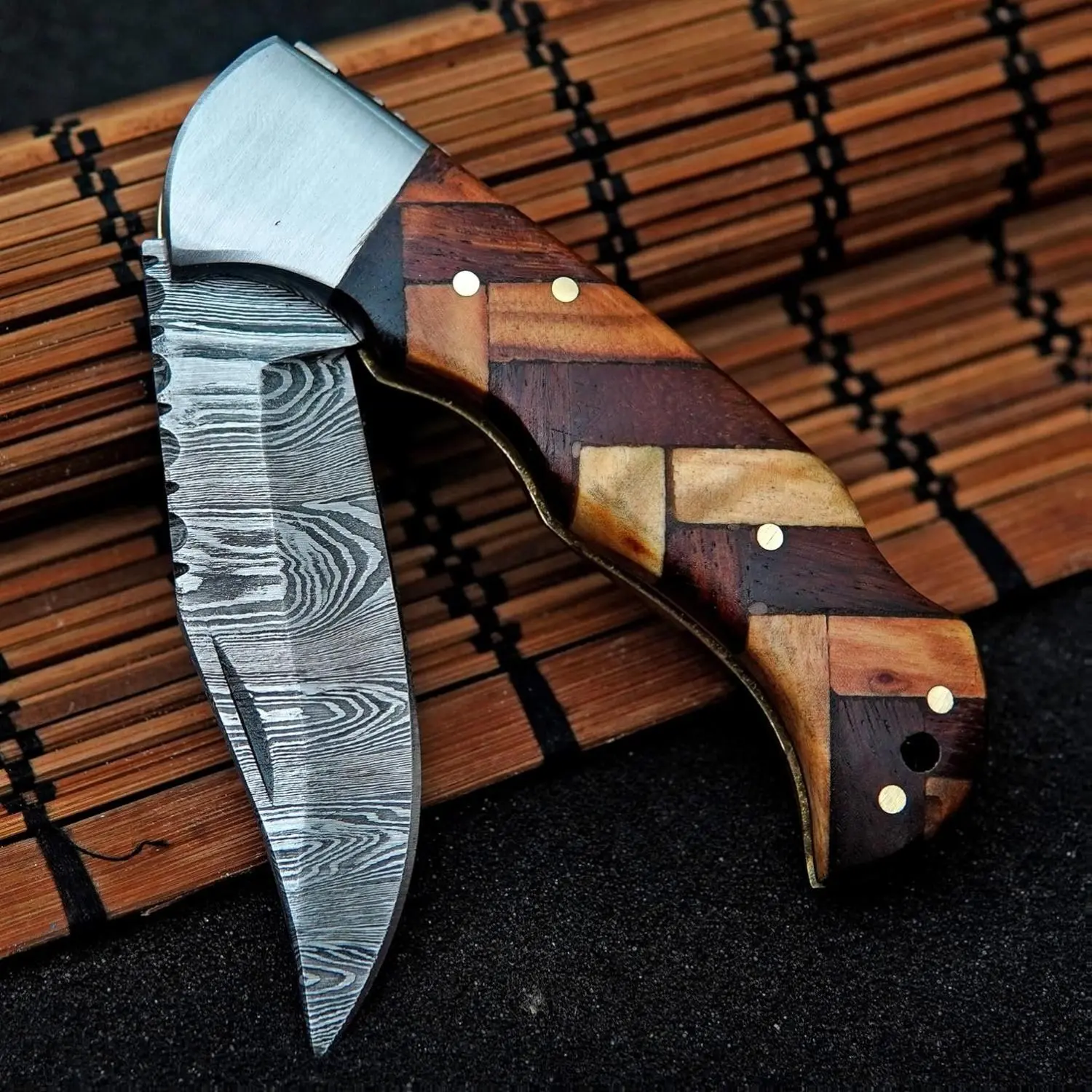 Damascus Pocket Folding Knife | Camping Knife | Gift for him groomsman Anniversary Birthday gift