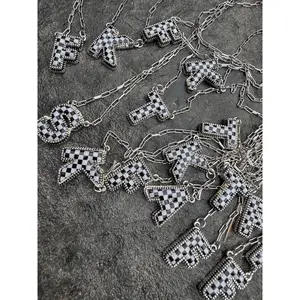 Checker Initial Necklace - Multiple Options Lead And Nickel Compliant Lobster Claw Closure