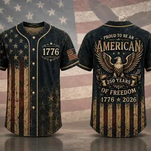 American 250 Years Baseball Jersey, Proud To Be An American Shirt, USA 1776-2026 Patriotic Jersey, Vintage Eagle Independence Day Apparel