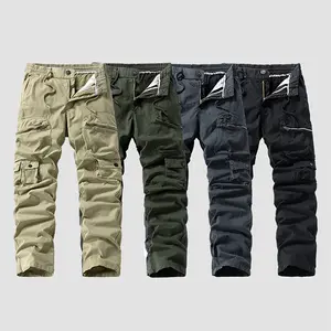 Outdoor commuting multi pocket work pants suitable for men all year round, elastic waist straight leg tactical practical casual street style pants