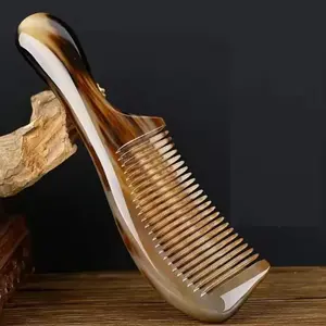 2 Large Horn Combs with Plastic Teeth, Thick Meridian Massage Brushes, Abs Plastic Handle, Suitable for All Hair Types, Natural Material, Hair Care Comb, Durable Hairdressing Comb