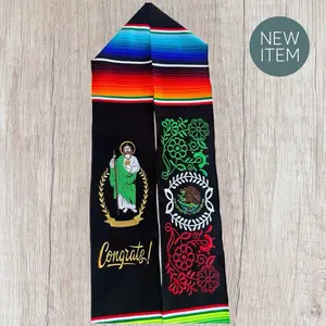 Class 2026 San Judas Tadeo Graduation Stole with Vibrant Serape Design and Congrats Embroidery