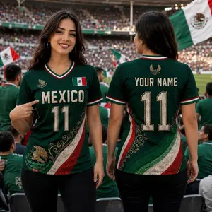 Mexico V-neck Short Sleeve Jersey, Custom Name Number Football Shirt for Men and Women, Support Football Team Outfit, Gifts for Soccer Fan