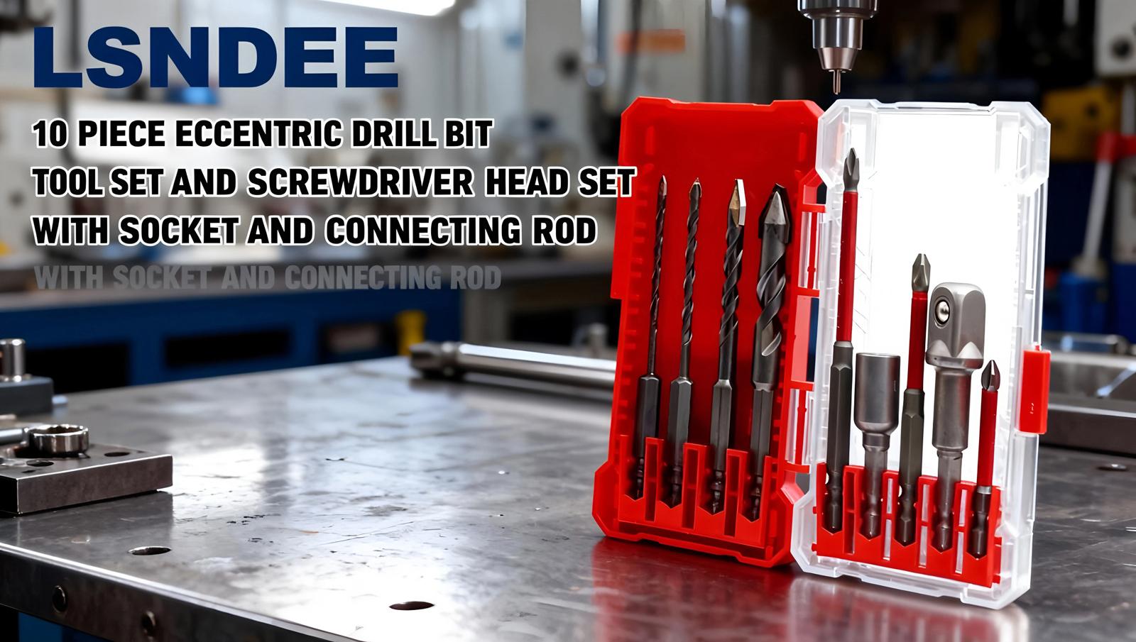 10 Piece Masonry Concrete Drill Bit Set and Screwdriver Bit Set with Hex Shank Extension Bars and 1/2" Socket Adapter, Eccentric Drill Bit Kit for Bricks, Tiles, Cabinet, Wood DIY Tools