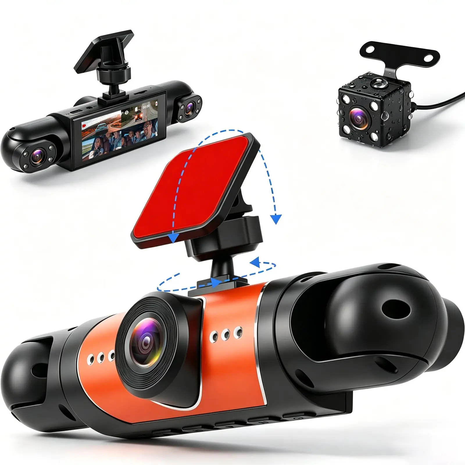 4 Channel Dash Cam 3.16 Inch 1080P Car DVR Front/Rear/Inside Left/Right, Built-in IR Night Vision, Motion Detection, 24/7 Parking Monitor, Loop Recording, Reversing Assist（NO TF CARD INCLUDED)