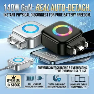 Overnight Safe 140W Smart Fast Charger Plug with Auto Power-Off, Anti-Overcharge Battery Protection Adapter for Smartphone Laptop