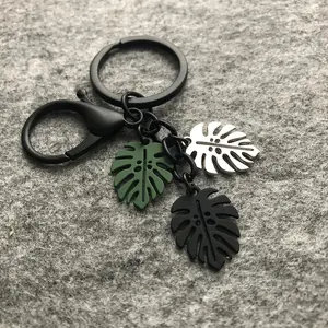 Monstera Leaf Keychain Set 2 Pack - Aesthetic Metal Key Ring for Keys Car Home Office Decor - Unique Ins Style Gift for Plant Lovers Him Her