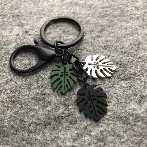 LESHANXING Alloy Fashion Metal Keychains - 2-Pack Aesthetic Monstera Leaf Key Charms, Decorative Motif, Bag Accessory, Plant Lover Gift for Anniversary