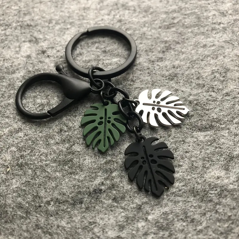 LESHANXING Alloy Fashion Metal Keychains - 2-Pack Aesthetic Monstera Leaf Key Charms, Decorative Motif, Bag Accessory, Plant Lover Gift for Anniversary