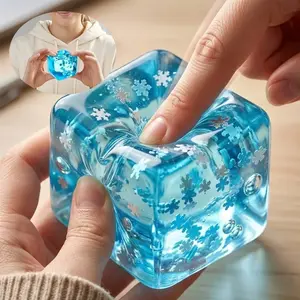 Slow-Rise Stress Balls with Ice Cube Design and Snowflakes Inside, Sensory Fidget Toys for Anxiety Relief in Adults and Kids, Calming Kawaii Squishies for Classroom Prizes and Office Desks, Relaxation Gift
