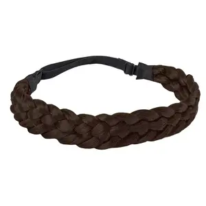 Hairband - 5 Strands Synthetic Braid Headband, Stretch Elastic Chunky Wide Plaited Hair Braids Band, Braided Headband for Women Girls, Brown, 1 Pack