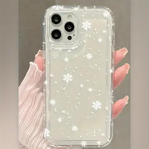 Full-screen snowflake pattern large-hole transparent shockproof protective phone case suitable for Apple models such as 17, 16, 15, 14, 13, 12, 11