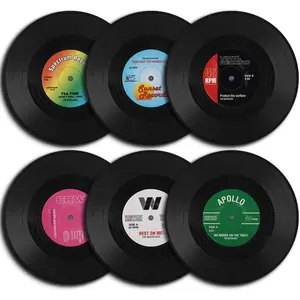 Vinyl Record Coasters, 6 count of Retro Style Vinyl Coasters