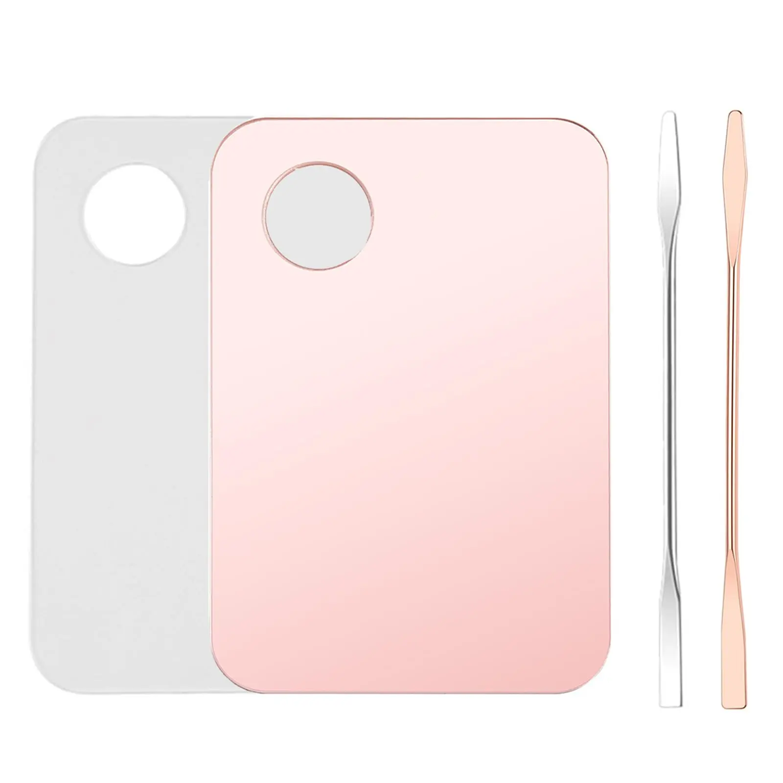 4-Piece Makeup Mixing Palette Set Pack, Smooth Acrylic Trays with Stainless Steel Spatulas, Durable Cosmetic Tools for Foundation & Eyeshadow Mixing, Four Pieces, Durable Makeup Tools Set