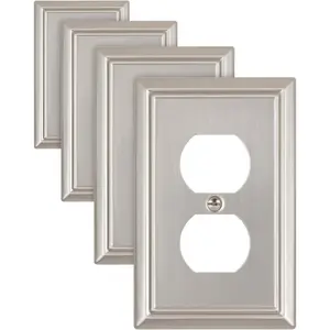 4-Pack Brushed Nickel Outlet Covers, Metal Duplex Wall Plates for Electrical Outlets, Light Switches, 1 Gang Receptacle Cover, 3.15''*4.88'', Midsize