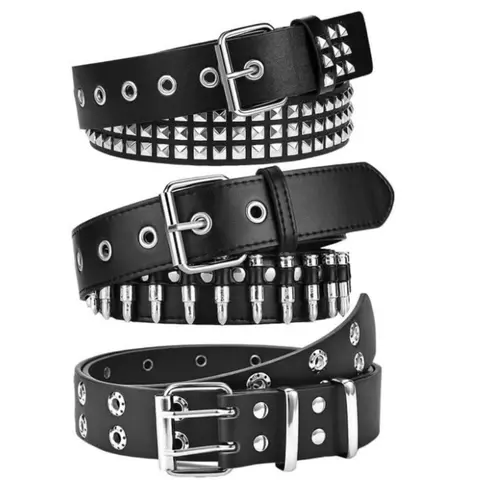 Women's 3Pcs Black Studded Chunky Bullet Waist Belt - Y2K EMO Gothic Punk Rock Cool, Matching Street Style Statement Accessories for Daily Use, Parties, Cool Belts
