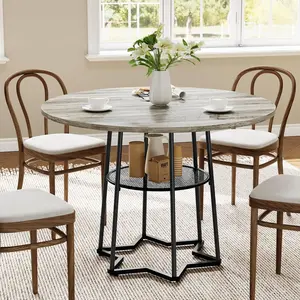 【GARVEE】Round Dining Table for 4, 39 Inch Farmhouse Kitchen Table with 17.7 In Storage Space, Heavy Duty Metal Base, for Kitchen Dining Room, Grey