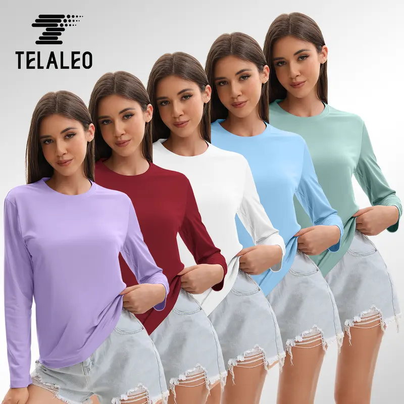 TELALEO Women's 5-Pack Long Sleeve Breathable Workout Shirts - Exercise Activewear, Daily Wear Sportswear, Workout Sets for Yoga, Gym Fitness