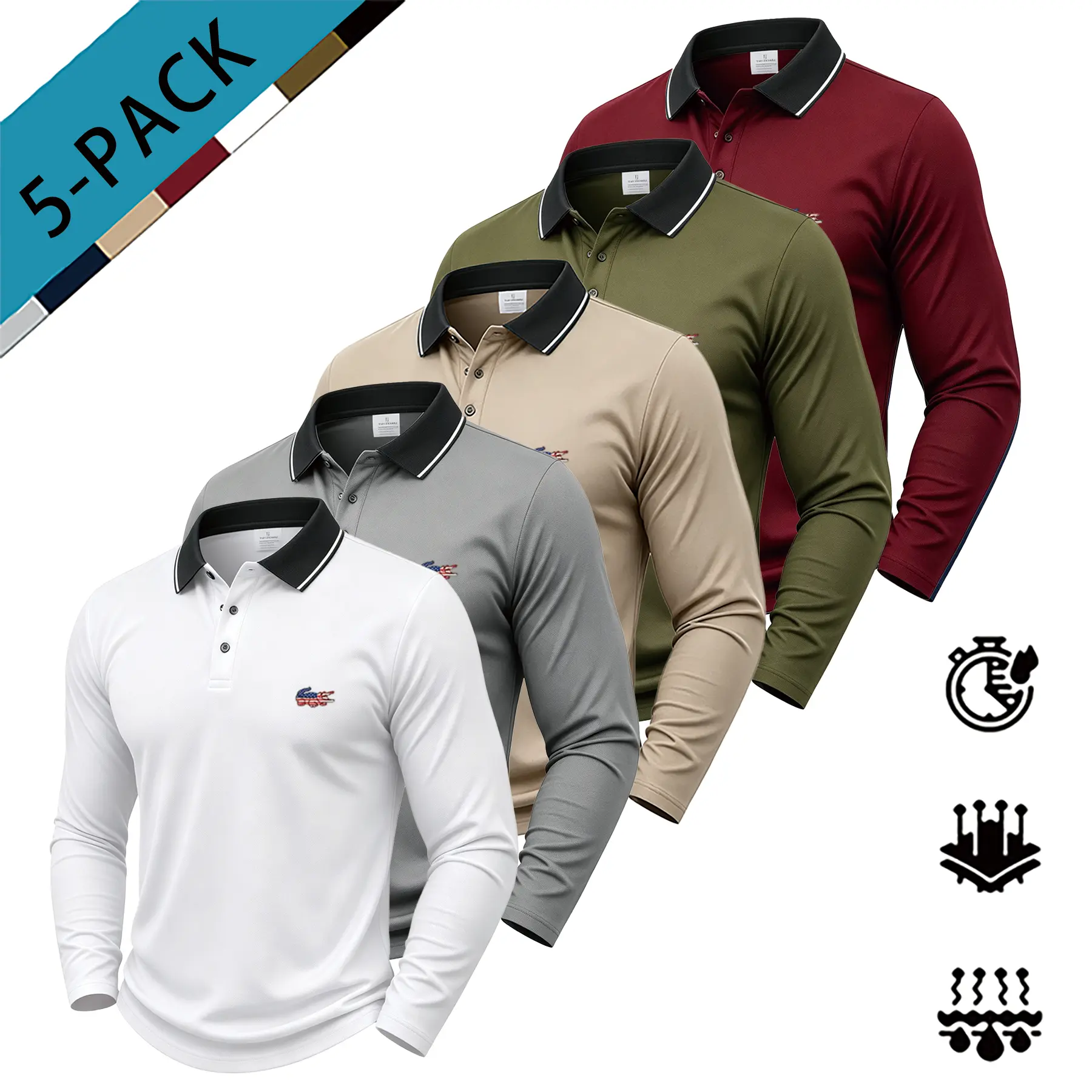 1-5 Pack Men’s Long Sleeve Polo Shirt Quick Dry Athletic Casual Collared Top For Golf Running Business Wear#menspolo #longsleeveshirt #mensfashion #casualshirt #athleticshirt #quickdryshirt #golfshirt #tennisshirt #runningshirt #menscasual #streetstyle