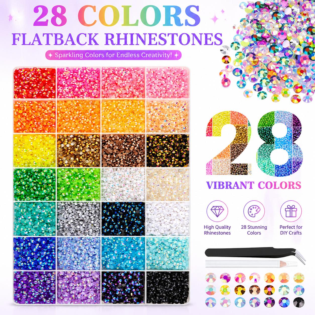 TQIGWRB 3mm Ab Coating Long Sparkle Resin Rhinestone Bedazzling Kit (36,000Pcs) with Tweezers & Gifted Tools, Nail Art Supplies Bling Rhinestone Decoration for DIY Crafts Clothing Tumblers