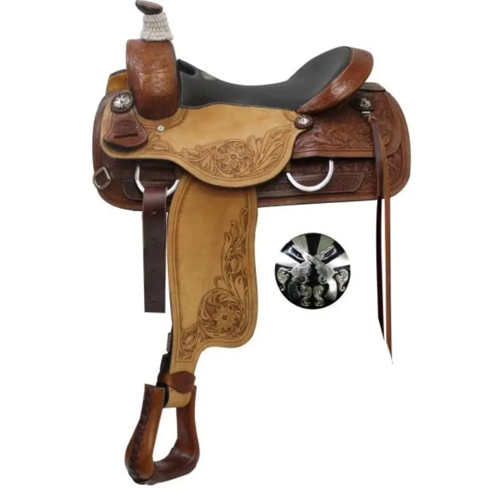 Double T Roper Style Saddle w/ Cross Guns Conchos 17"