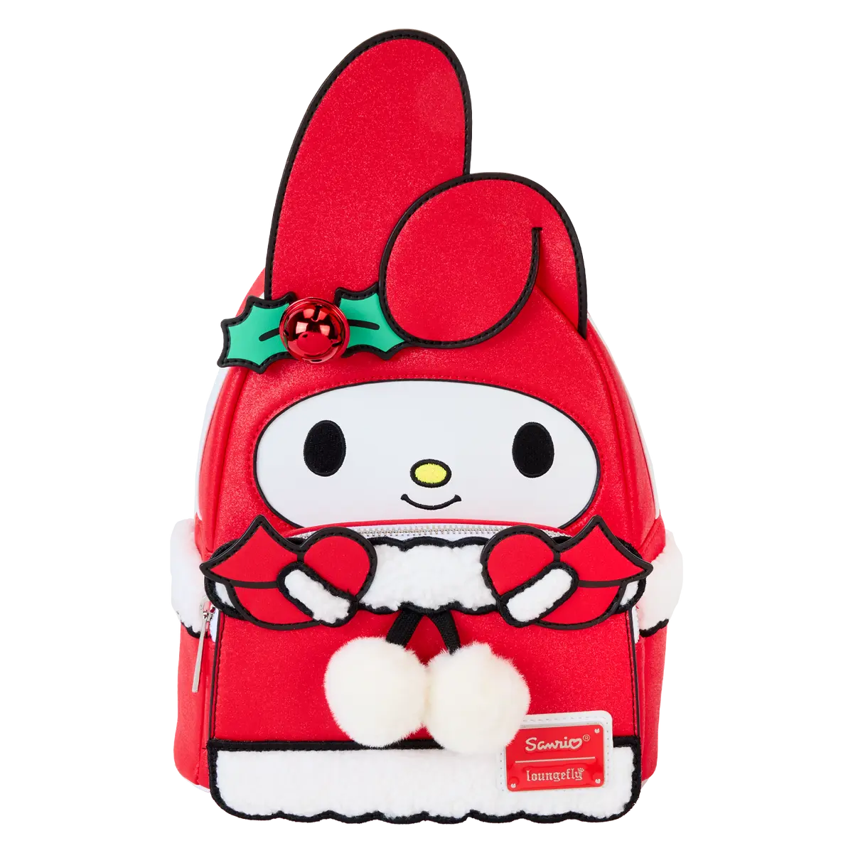 Loungefly Sanrio My Melody Winter Cosplay Vegan Leather Cute Backpack with Sherpa Trim and Jingle Bell