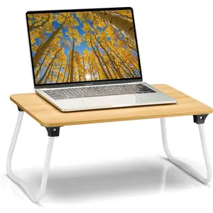Foldable Lap Desk Laptop Stand Bed Desk Table Tray, Breakfast Serving Tray, Portable & Lightweight Mini Table, Lap Tablet Desk for Sofa Couch Floor - Wood