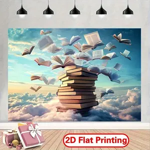 Printed Summervibes Polyester Floating Books Photo Backdrop-Party Banner, Large Multi-Size Soft Texture Photographic Cloth, Indoor-Outdoor Use, Ideal for Holiday Parties & Home Decor, Print