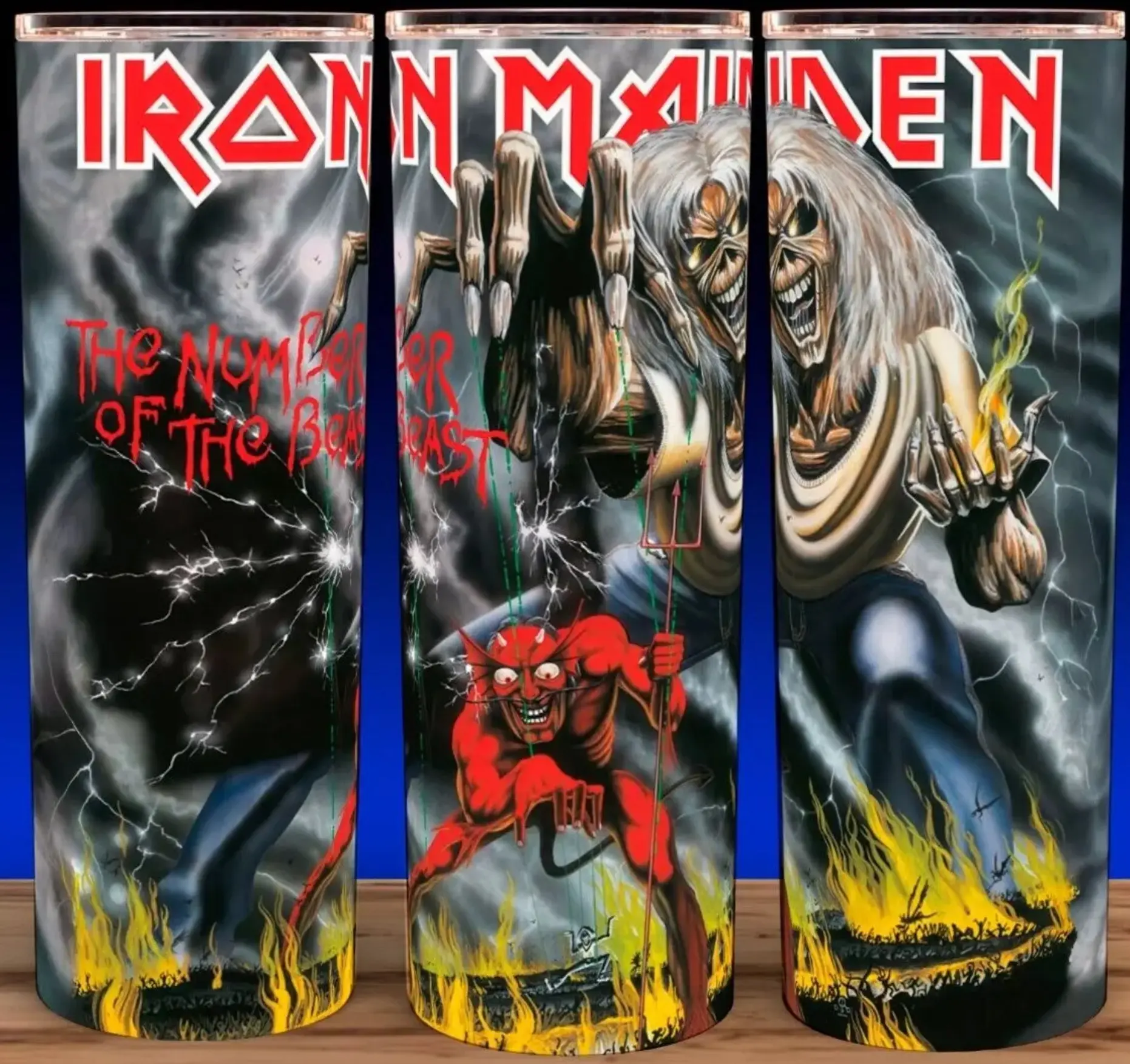 Iron Maiden The Number Of The Beast Heavy Metal Cup Mug Tumbler 20oz with Lid and Straw - Stainless Steel & Plastic - Elegant Drinkware for Heavy Metal Fans! Flasks Reusable