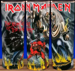 Iron Maiden The Number Of The Beast Heavy Metal Cup Mug Tumbler 20oz with Lid and Straw - Stainless Steel & Plastic - Elegant Drinkware for Heavy Metal Fans! Flasks Reusable