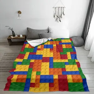Lego-inspired Pattern Blanket, 2 Counts/set Soft Comfortable Throw Blanket, Cool Bedroom Bedding Blankets for Home Office Travel Camping