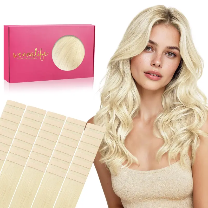 WENNALIFE 100g Tape in Hair Extensions Human Hair 40pcs 14-26 inch Platinum Blonde Hair Extensions Straight Tape in Extensions Remy Human Hair