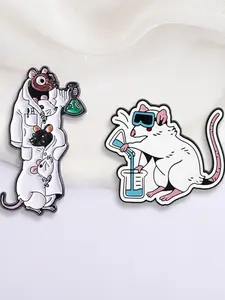 Lab Rat Chemistry Scientist Brooch Enamel Pins Fashion Accessories Alloy Badge for Daily Clothing Decor, Trendy All-match & Exquisite Brooch for Birthday Gift