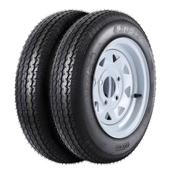 Garvee Upgraded 2 Pack of 4.80-12 4.80x12 Trailer Tires and Wheels with 12" Rims 4 Lug on 4" 6PR