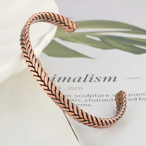 Handmade Copper Bracelet, Adjustable Textured Metal Jewelry Gift for Men and Women, All-Season Street Style Accessory