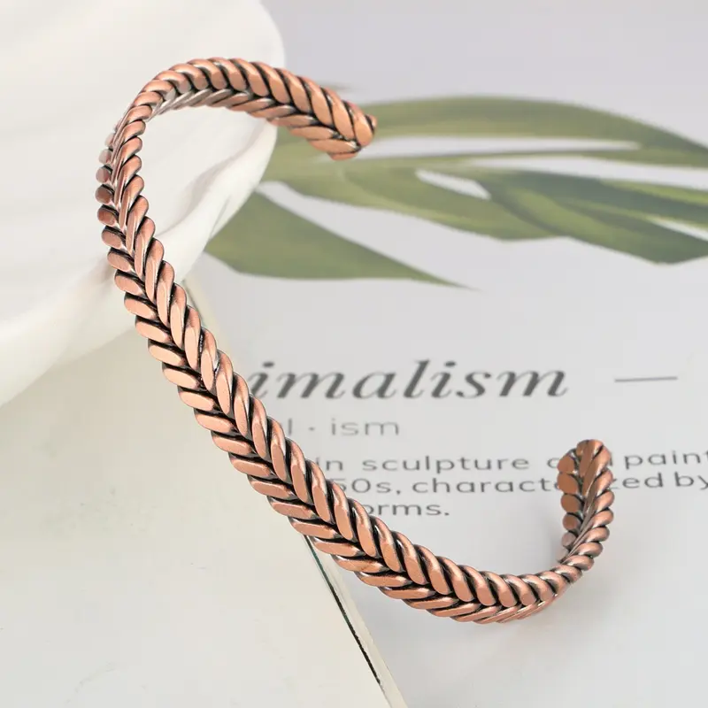 Handmade Copper Bracelet, Adjustable Textured Metal Jewelry Gift for Men and Women, All-Season Street Style Accessory