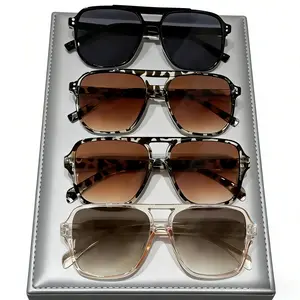 4-Pack Unisex Y2K Fashion Versatile Aviator Sunglasses Polarized Lightweight Square Vintage Small Oval Double Bridge Set for Women Men Daily Outdoor