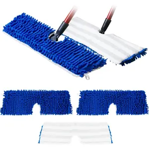 Dust Mop Replacement Head, Floor Mop Pads, Microfiber Flip Pads, Refill, Dust Head Replacement, Covers Washable, Refills, Flat, Dry, Wet, Reusable, Rectangular, Double Sided, 18 Inch, 3 PK