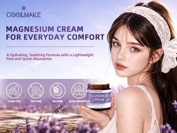 COOLMAKE Magnesium Cream – Magnesium + Lavender + Aloe + Vitamin E | Promotes Deep Relaxation, Calming Sleep Support, Post-Workout Muscle Comfort & Nourished Skin | Lightweight, Non-Sticky