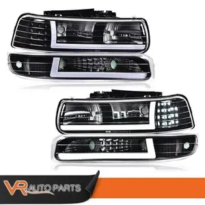 LED Daytime Running Light (DRL) Headlight Set, Bolt-On Install Plug-and-Play, Fits 99-02 Models Chevy Silverado 1500 2500 HD + Black Bumper Lamps