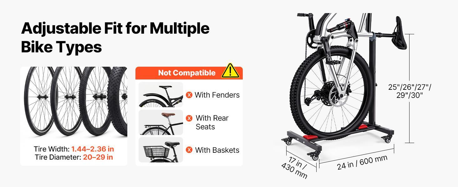 【BackToSchool】VEVOR 2-Pack Durable Carbon Steel Floor Standing Bicycle Rack, Lockable 360° Rotating Wheels, 5-Level Adjustable Height Upright, 20-29 in Tire Width Fit, Rust Resistant for Mountain Bikes 【BackToSchool】VEVOR 2-Pack Durable Carbon Steel Floor Standing Bicycle Rack, Lockable 360° Rotating Wheels, 5-Level Adjustable Height Upright, 20-29 in Tire Width Fit, Rust Resistant for Mountain Bikes