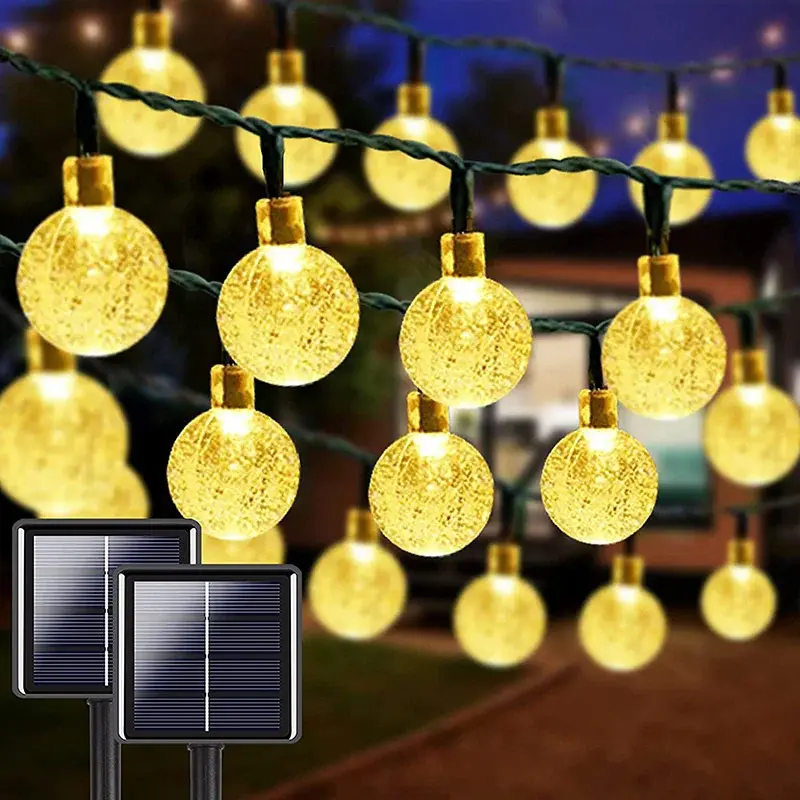 50/100 Led Solar Lights Outdoor, String LED Lights ,Crystal Globe Lights with 8 Modes Waterproof Solar Fairy Light Patio LED Light for Garden Christmas Wedding Birthday Party Christmas Decoration