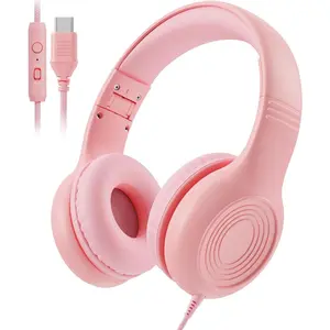 Upgrade USB Type C  Headphones, Wired Headphones for  with Microphone for Boys Girls, Adjustable 85dB/94dB Volume Limited ()