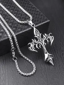 Vintage Fire & Cross Design Pendant Necklace, Fashion Jewelry for Party, Daily Clothing Decor, Trendy All-match & Exquisite Jewelry for Birthday Gift