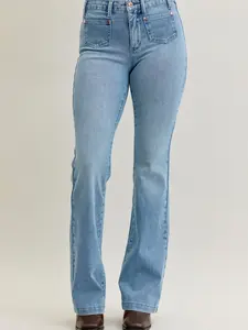 Judy Blue Full Size Mid Rise Bootcut Jeans with Contrast Wash & Front Patch Pockets Plus Size