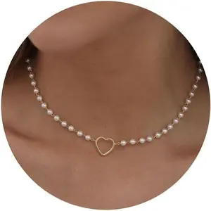 Dainty Pearl Necklaces for Women 14K Gold/Silver Plated OT Clasp Pearl Necklace Shining Twisted Rope Cuban Choker Toggle Clasp Necklaces Minimalist Vintage Paper Clip Link Chain Necklace Handmade Jewelry Gifts