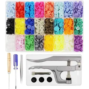 KAM Snaps Buttons + Snap Pliers, Starter Fasteners Kit, 384 Sets 24-Colors, Size 20 T5 KAM Snap Plastic Fasteners Punch Poppers Closures No-Sew Buttons for Crafts Cloth Diaper Bibs