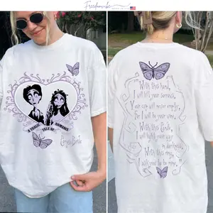 Corpse Bride Tim Burton T-shirt - Gothic Movie Merch with Wedding Vows Quote on Back | shirt for her, shirt for him, Weeding Gift | Front and Back Shirt