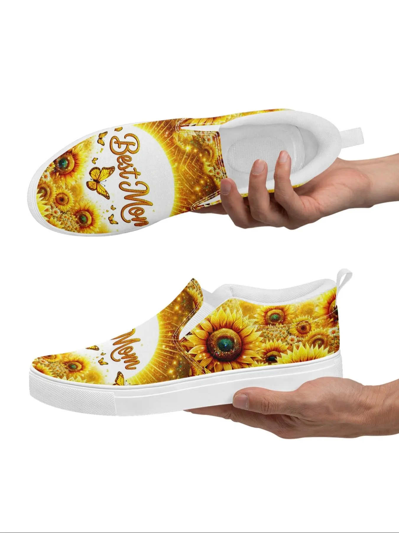 Women's Sunflower Print Slip on Sneakers, Casual Comfortable Breathable Sports Shoes, Lightweight Walking Shoes, Best Gift for Mother, Wife, Grandma