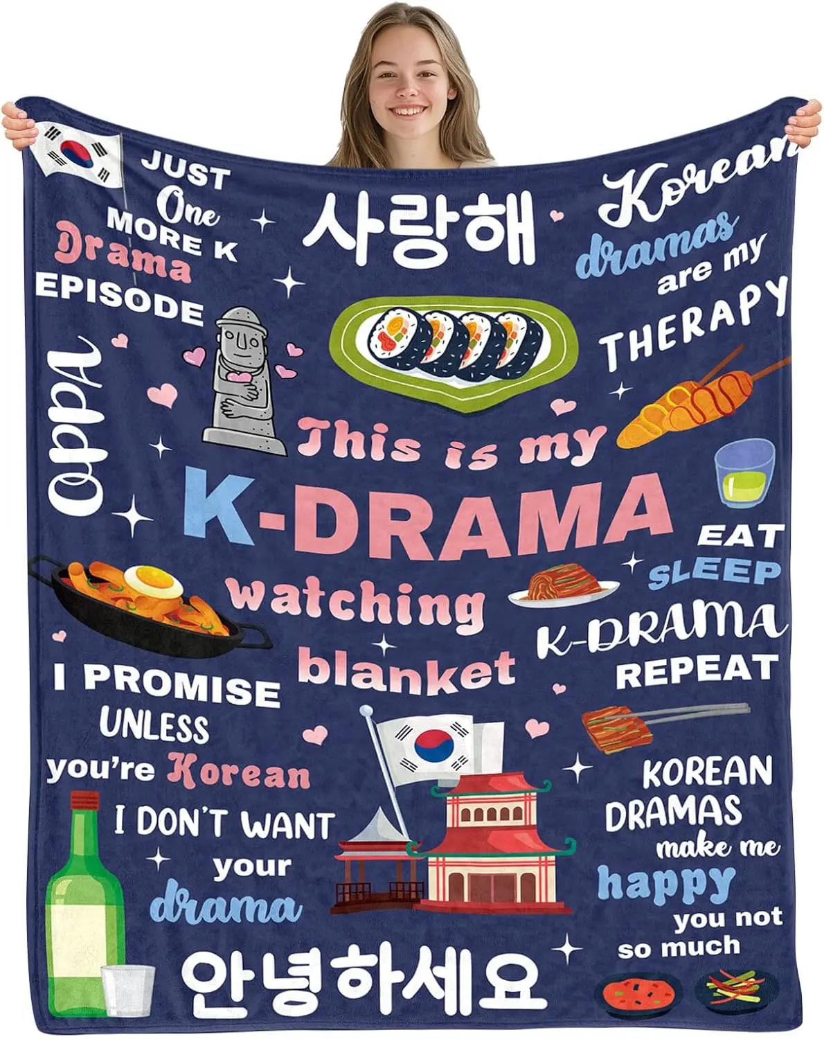Korean Blanket 50"x60", Korean Gifts for Women Girls Sister Friends, Koreans Drama Gifts for Christmas Thanksgiving, Flannel Koreans Blanket for Sofa Couch Room Bed